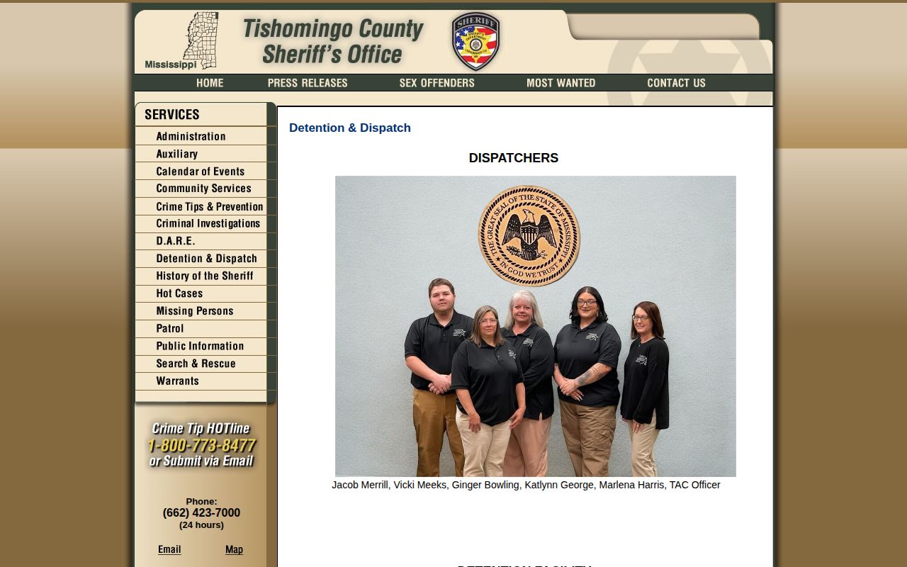 Tishomingo County 72-hour release records and jail out-booking duties