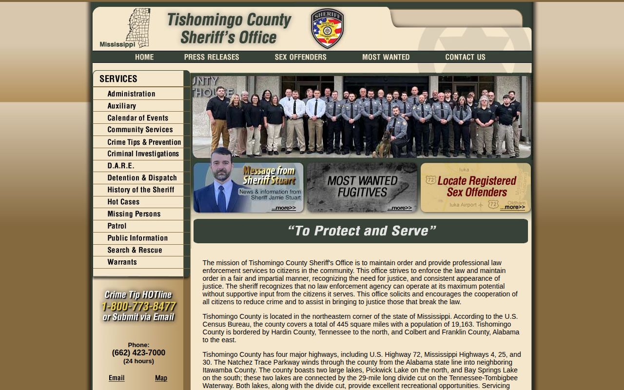 Tishomingo County 72-hour release list and Sheriff navigation