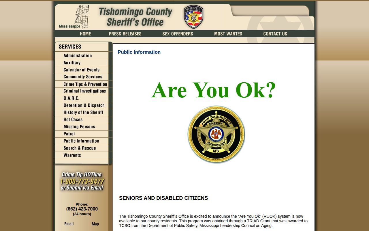 Tishomingo County released inmate mugshot alert channel and MobilePatrol notice