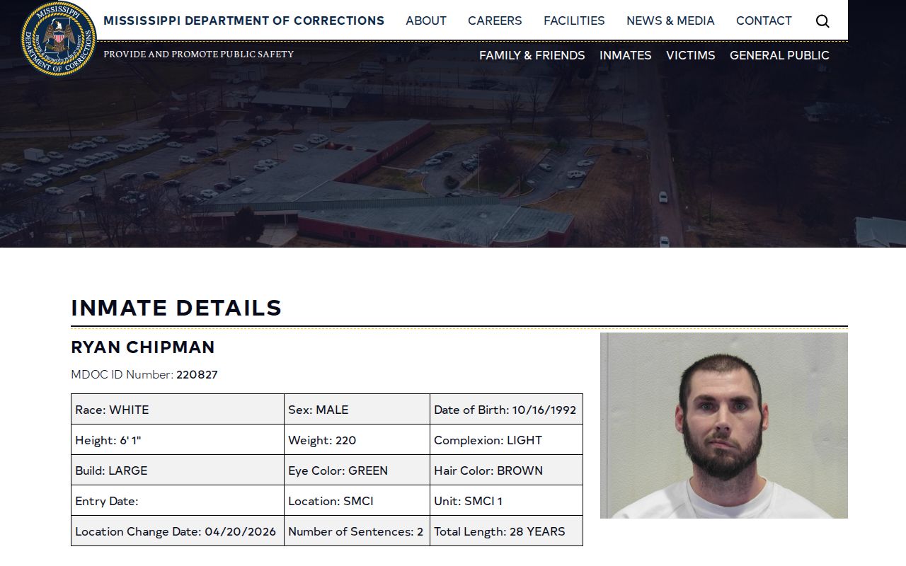 Tishomingo County release date lookup in an MDOC offender detail