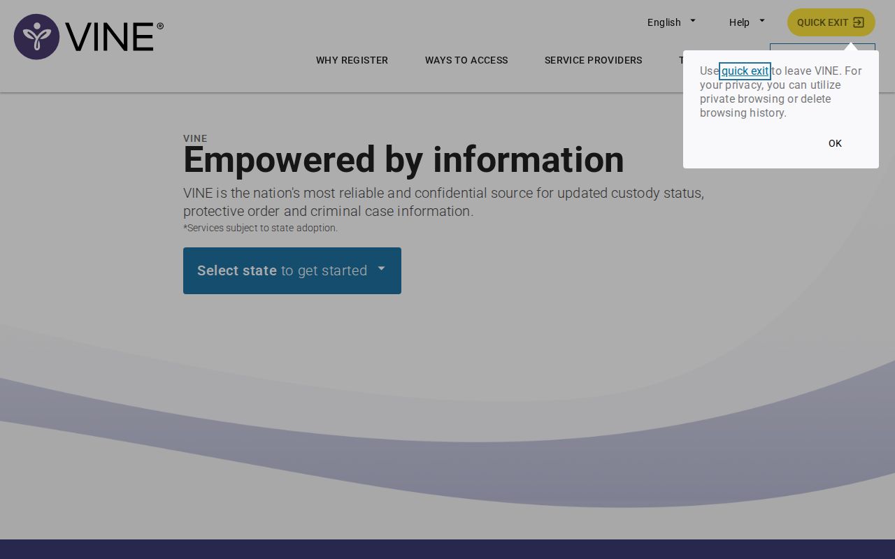 Tishomingo County VINE inmate check search screen